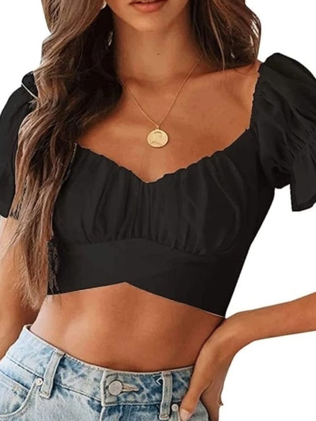 

NiloBerry Flutter Sleeve Bralette Crop Top, Black