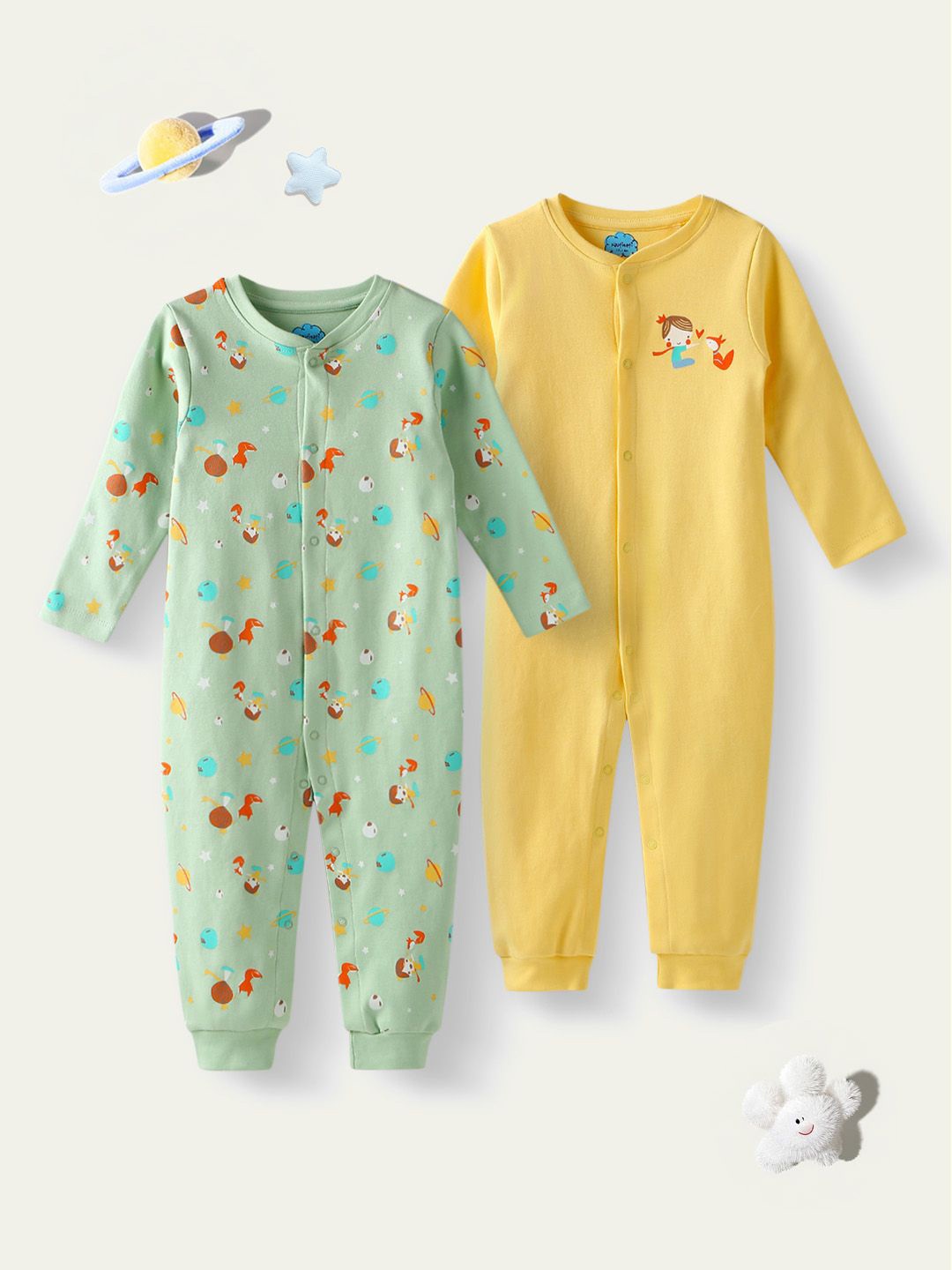 

Nauti Nati Unisex Kids Pack of 2 Printed Sleepsuit, Yellow