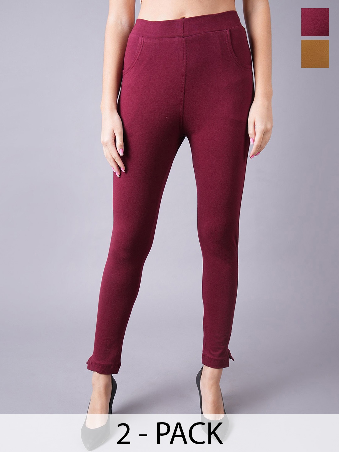 

Valles365 by S.C. Pack Of 2 Cotton Ankle-Length Leggings, Maroon