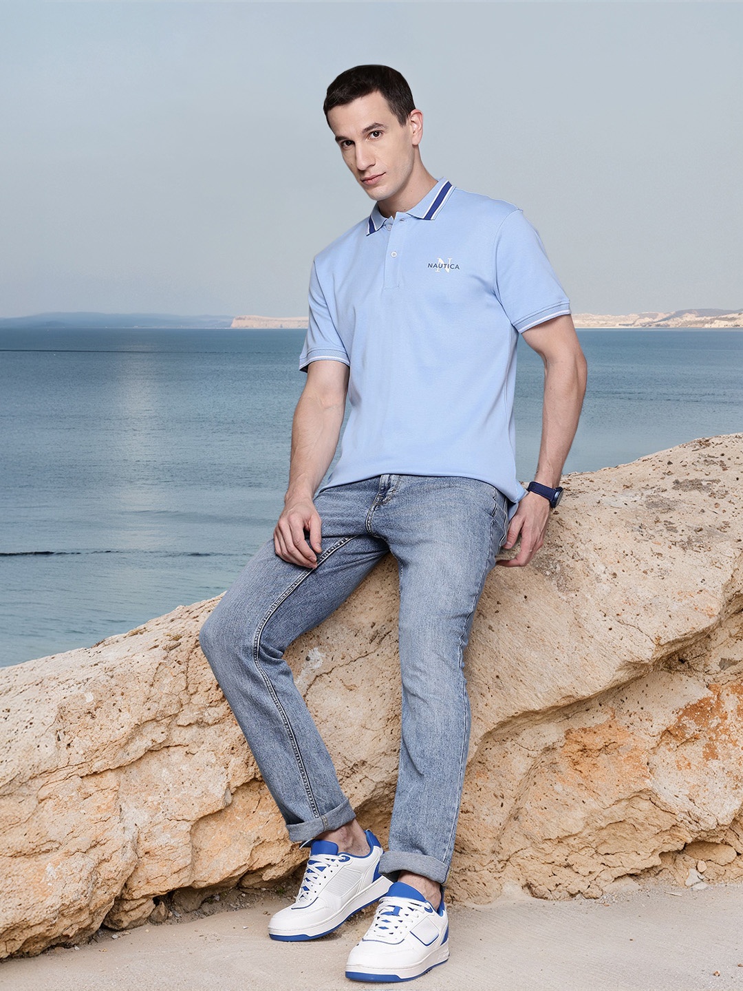 

Nautica Pure Cotton Polo Collar T-shirt, Blue