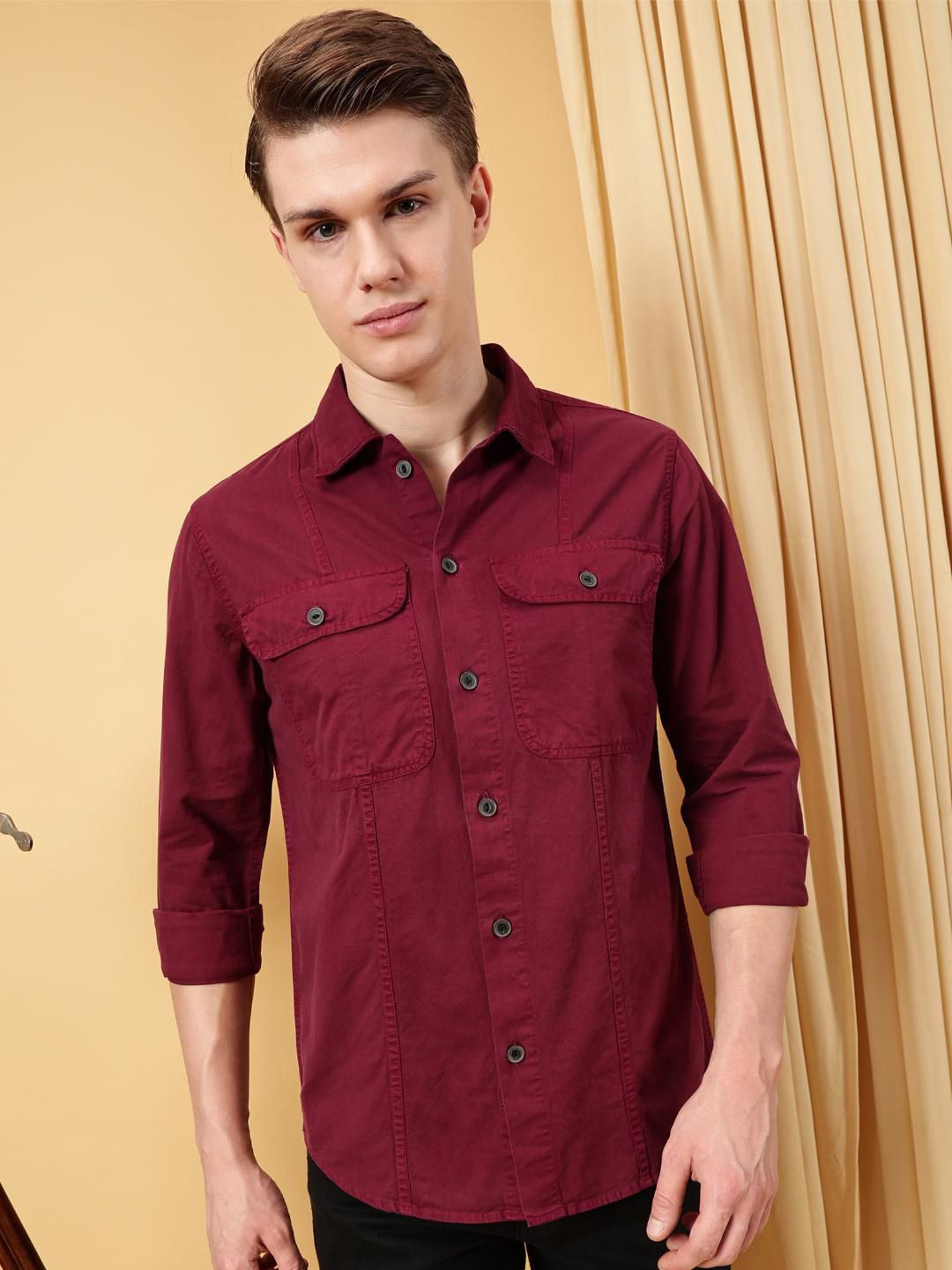 

VALEN CLUB Men Opaque Casual Shirt, Maroon