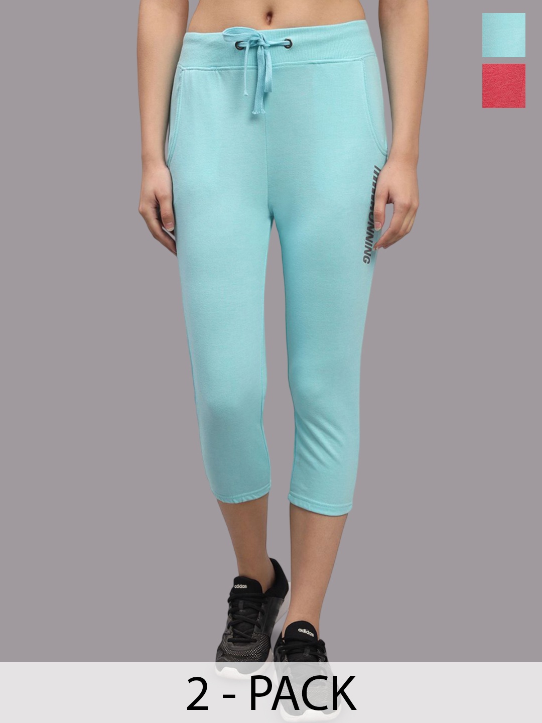 

TRAZO Pack Of 2 Mid-Rise Cotton Capris, Blue