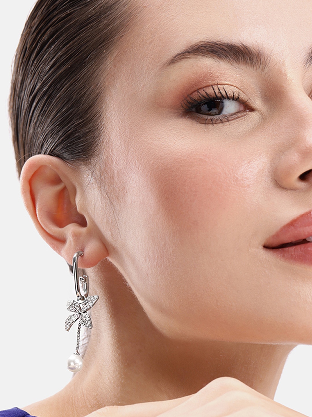 

DressBerry Butterfly Shaped Beads & Stones Studded Drop Earrings, Silver