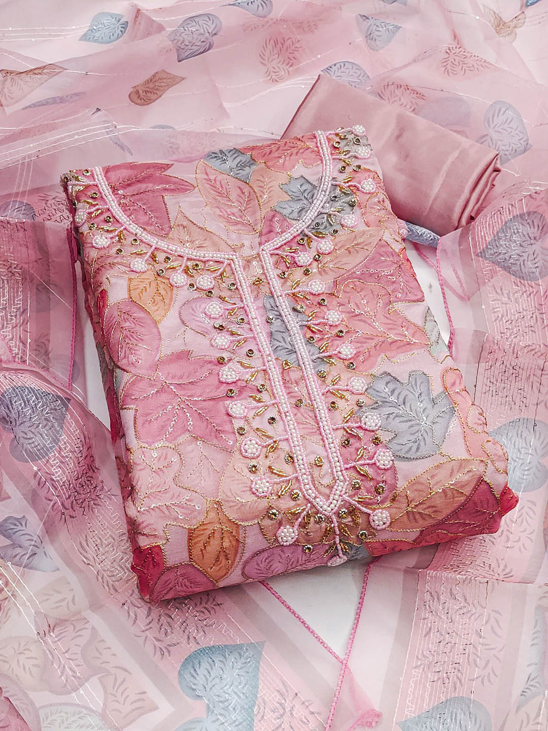 

SHADOW & SAINING Embroidered Organza Semi-Stitched Dress Material, Pink