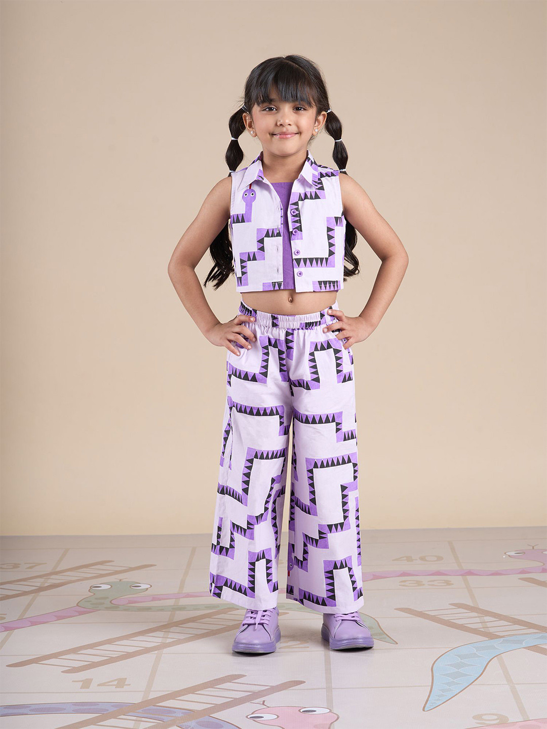 

LIL DRAMA Girls Printed Top with Trousers, Purple