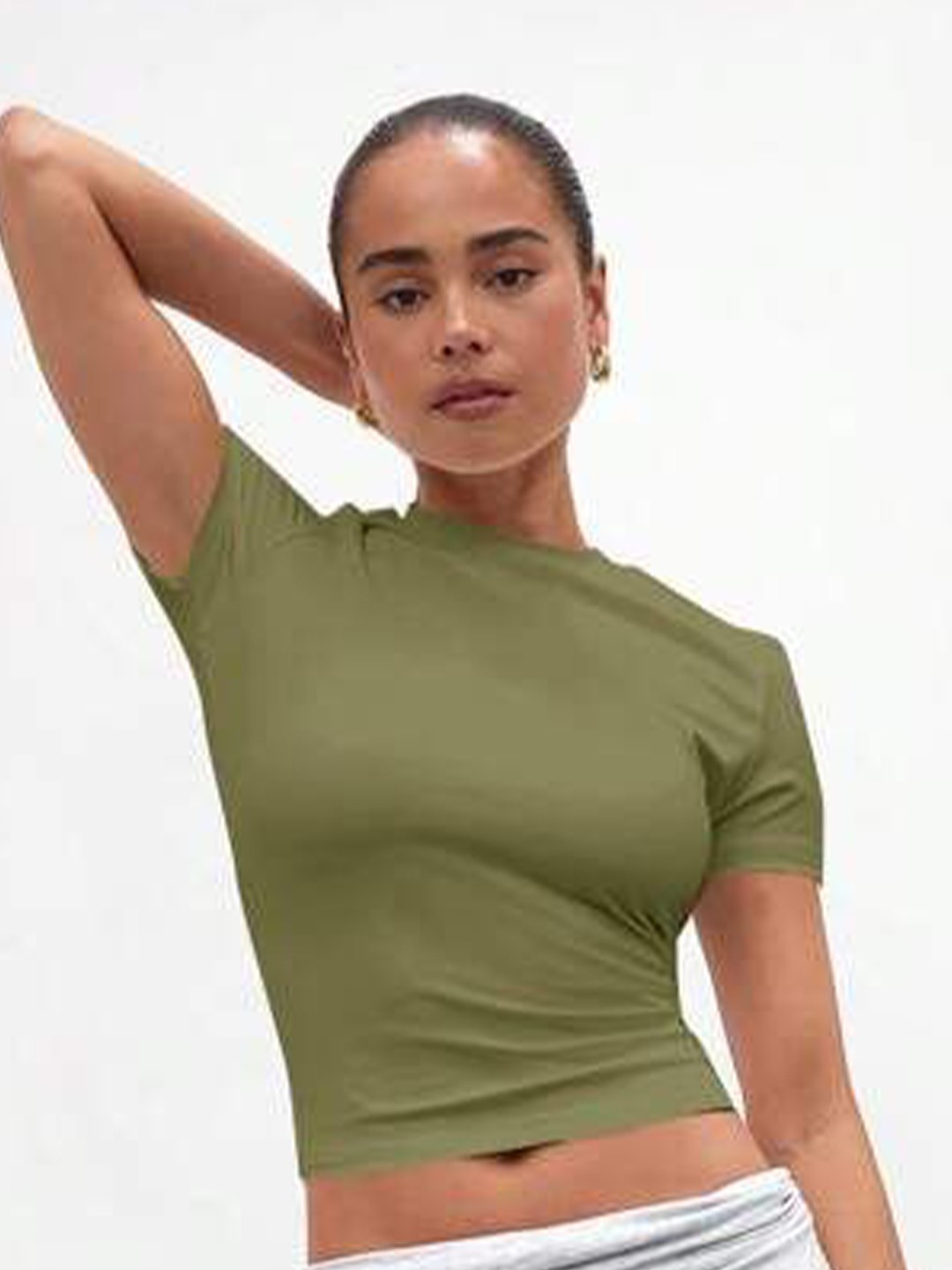 

The Roadster Lifestyle Co Self-Design Round Neck Top, Olive