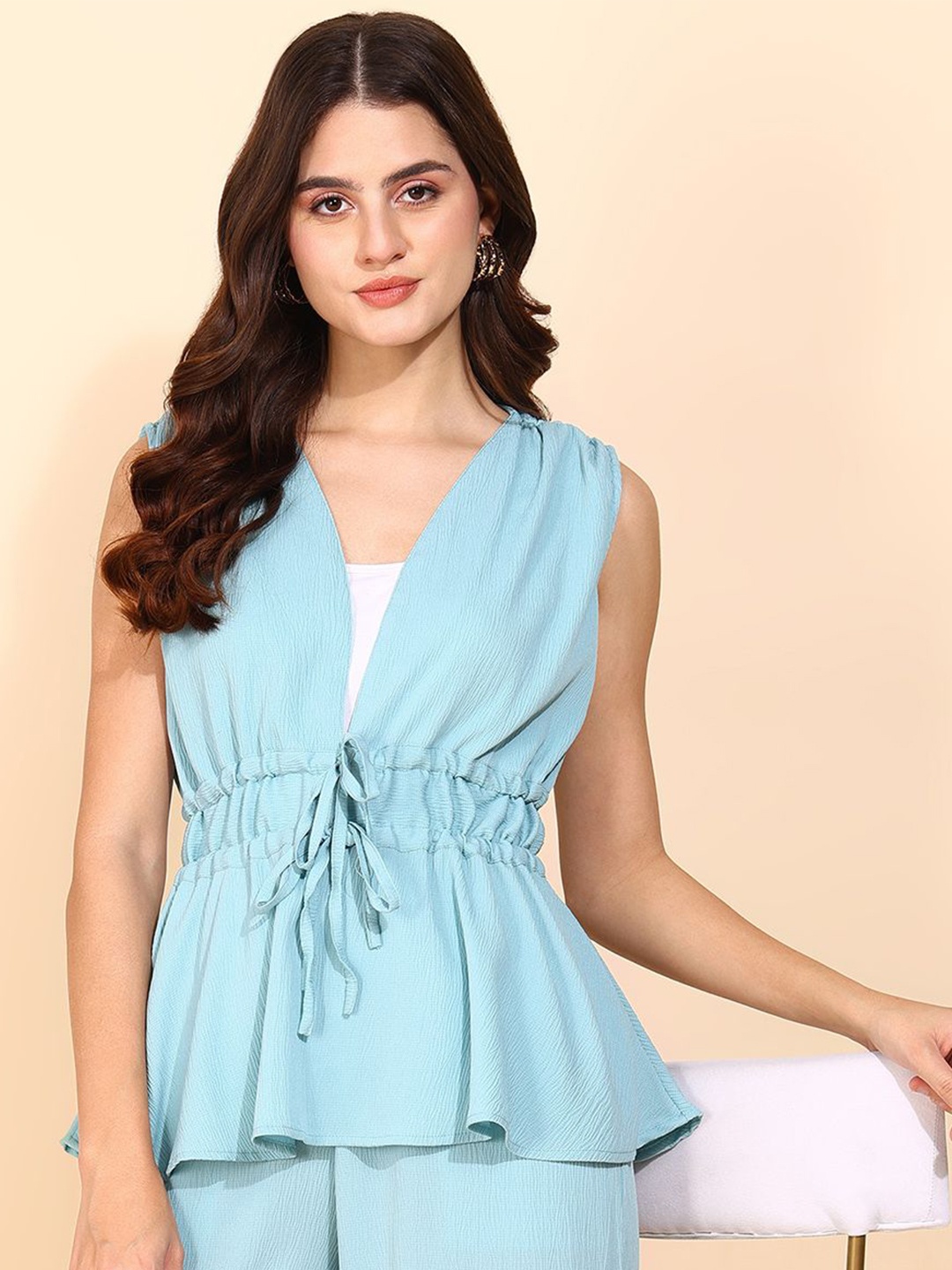 

Fashfun Crepe Peplum Top, Blue