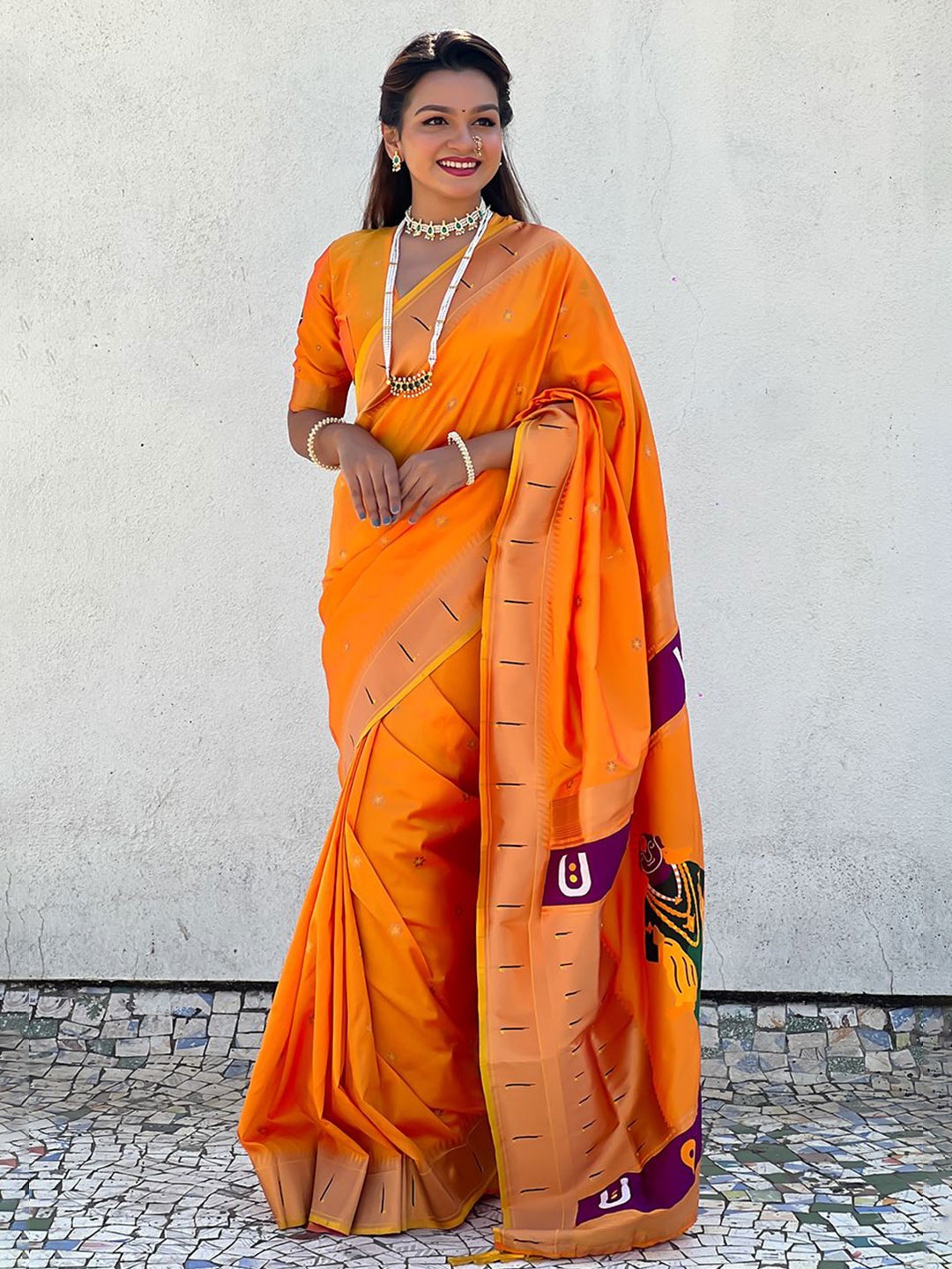 

all about you Ethnic Motifs Silk Blend Paithani Saree, Yellow
