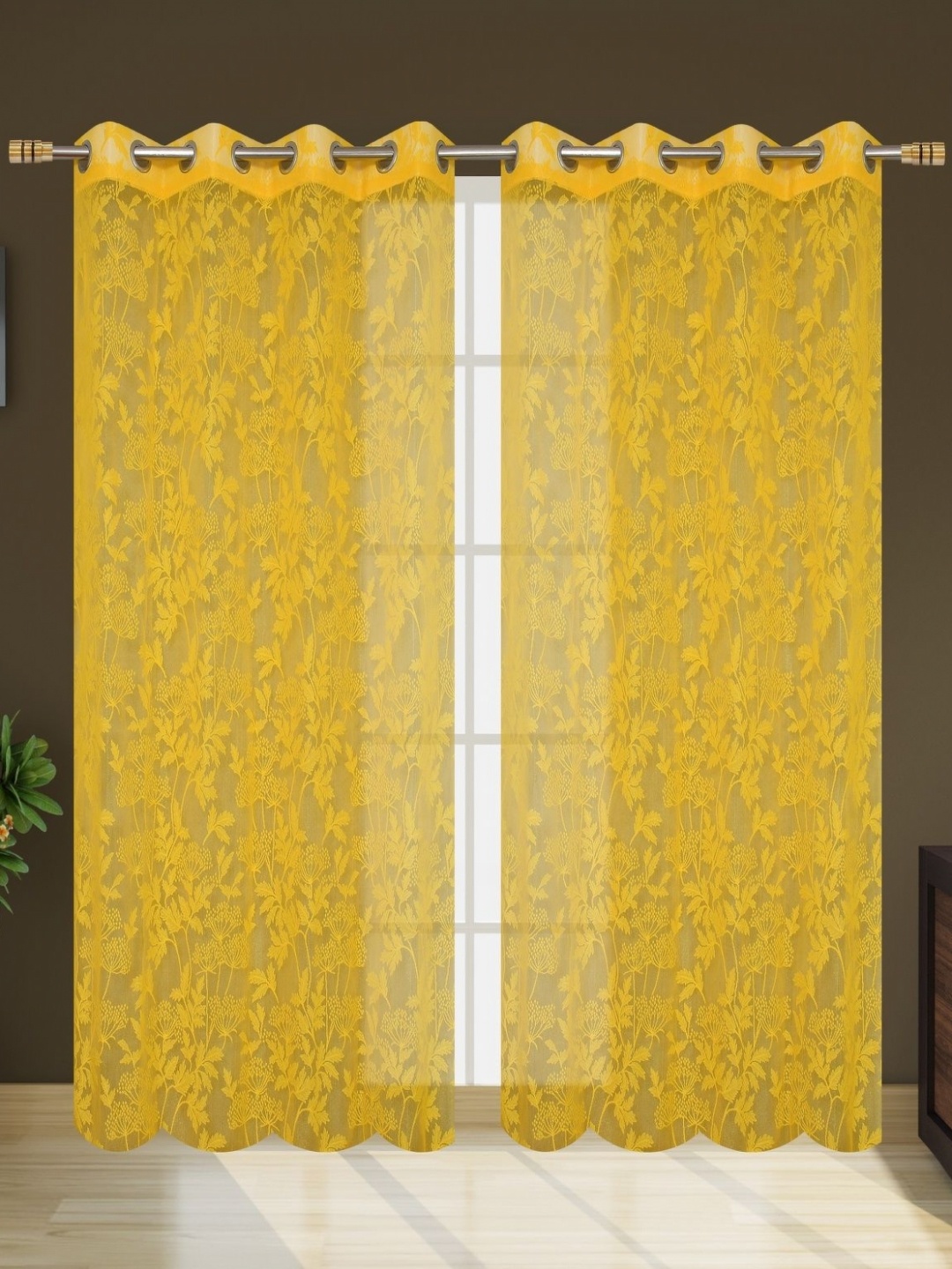 

Galaxy Home Decor Yellow Set of 2 Sheer Door Curtain