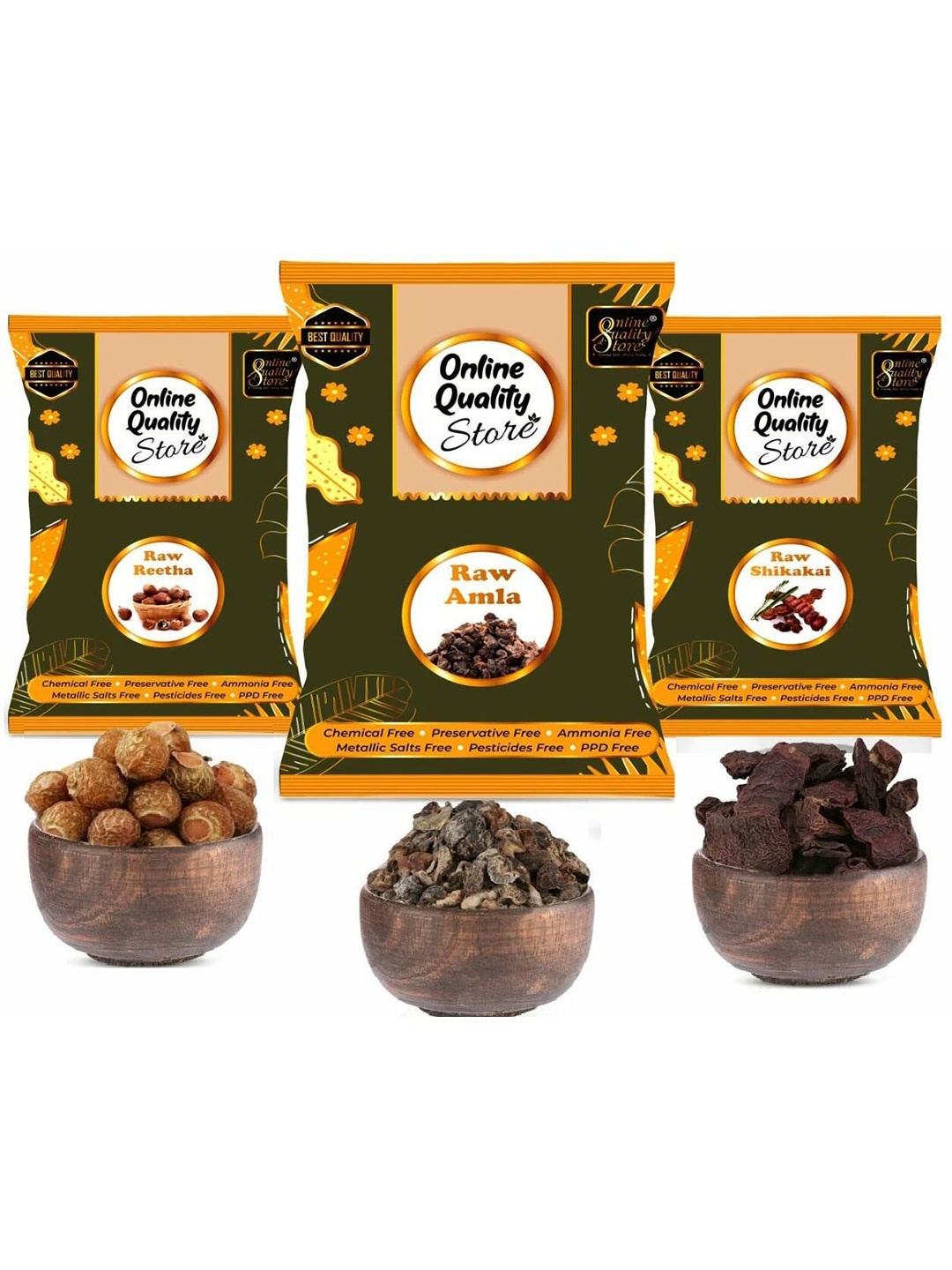 

Online Quality Store Set Of 3 Amla, Reetha & Shikakai Powder Hair Mask - 200 g Each, Beige