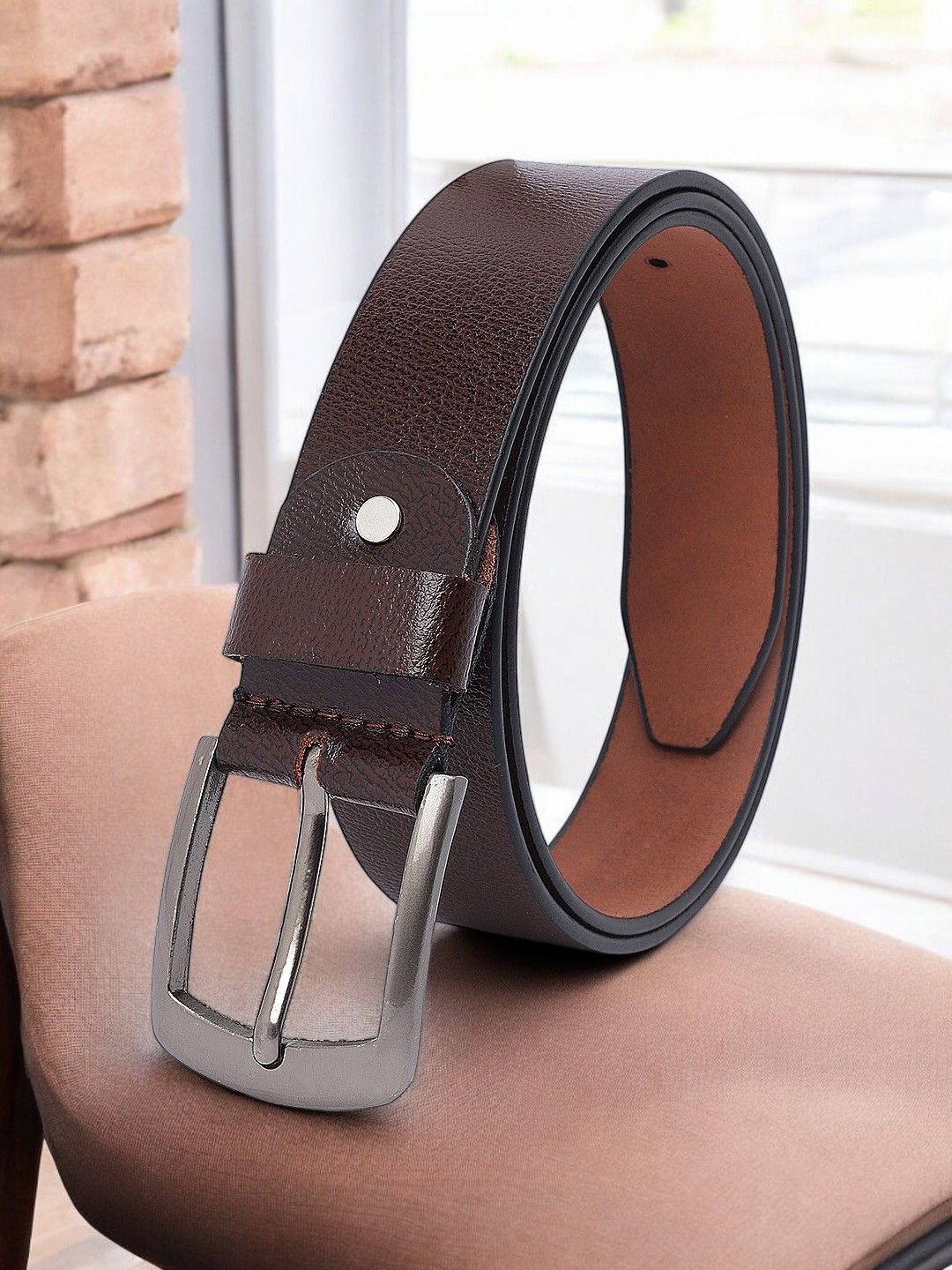 

Metronaut Men Textured Leather Formal Belt, Brown
