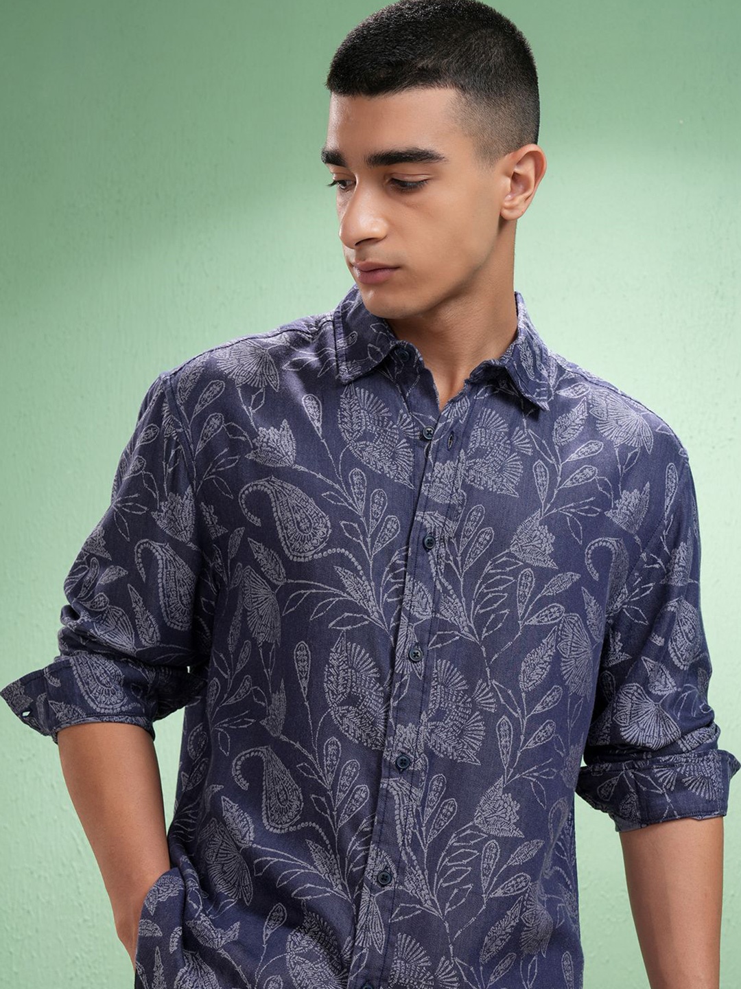 

HIGHLANDER Men Comfort Floral Opaque Printed Casual Shirt, Blue