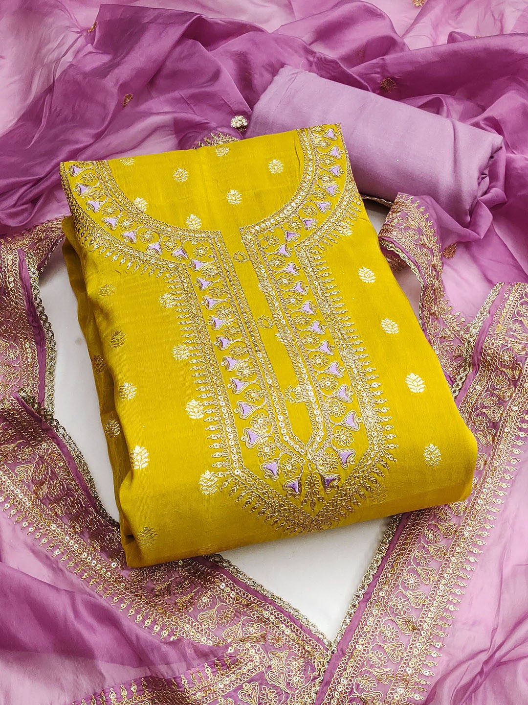 

SHADOW & SAINING Semi-Stitched Dress Material, Yellow