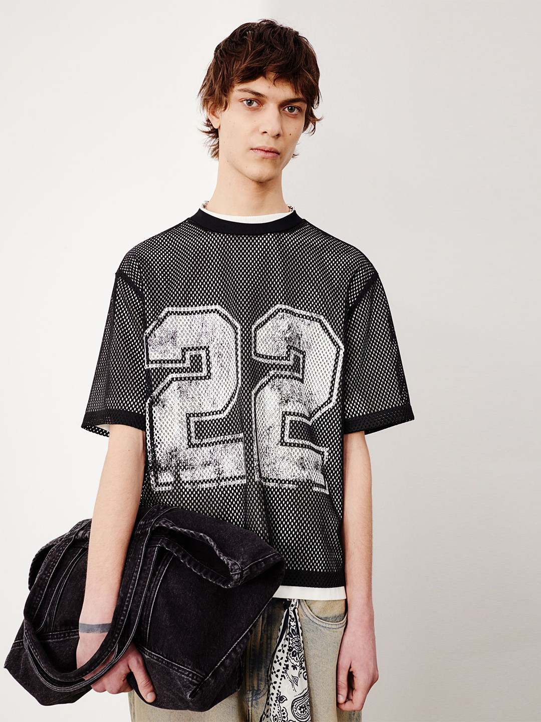 

H&M Oversized Fit Printed Mesh T-shirt, Black