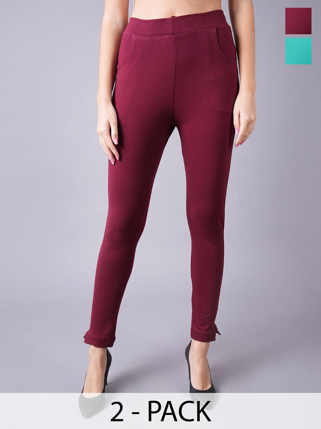 

Valles365 by S.C. Pack Of 2 Plus Size Cotton Ankle-Length Leggings, Maroon