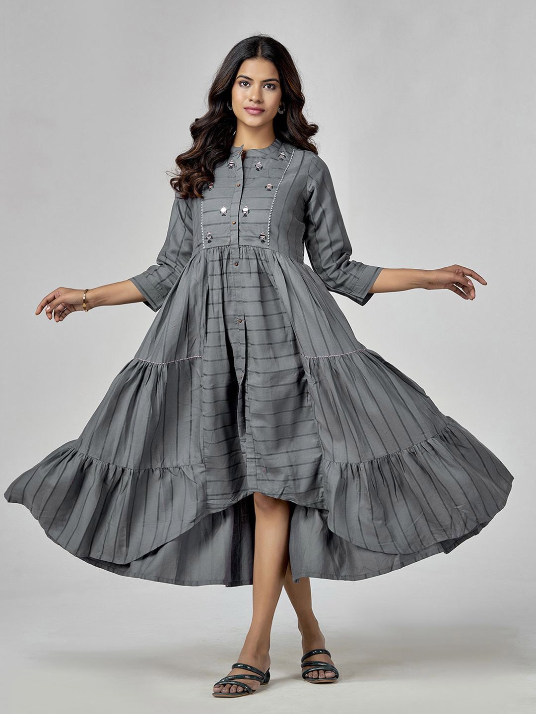 

all about you Print Fit & Flare Maxi Dress, Grey