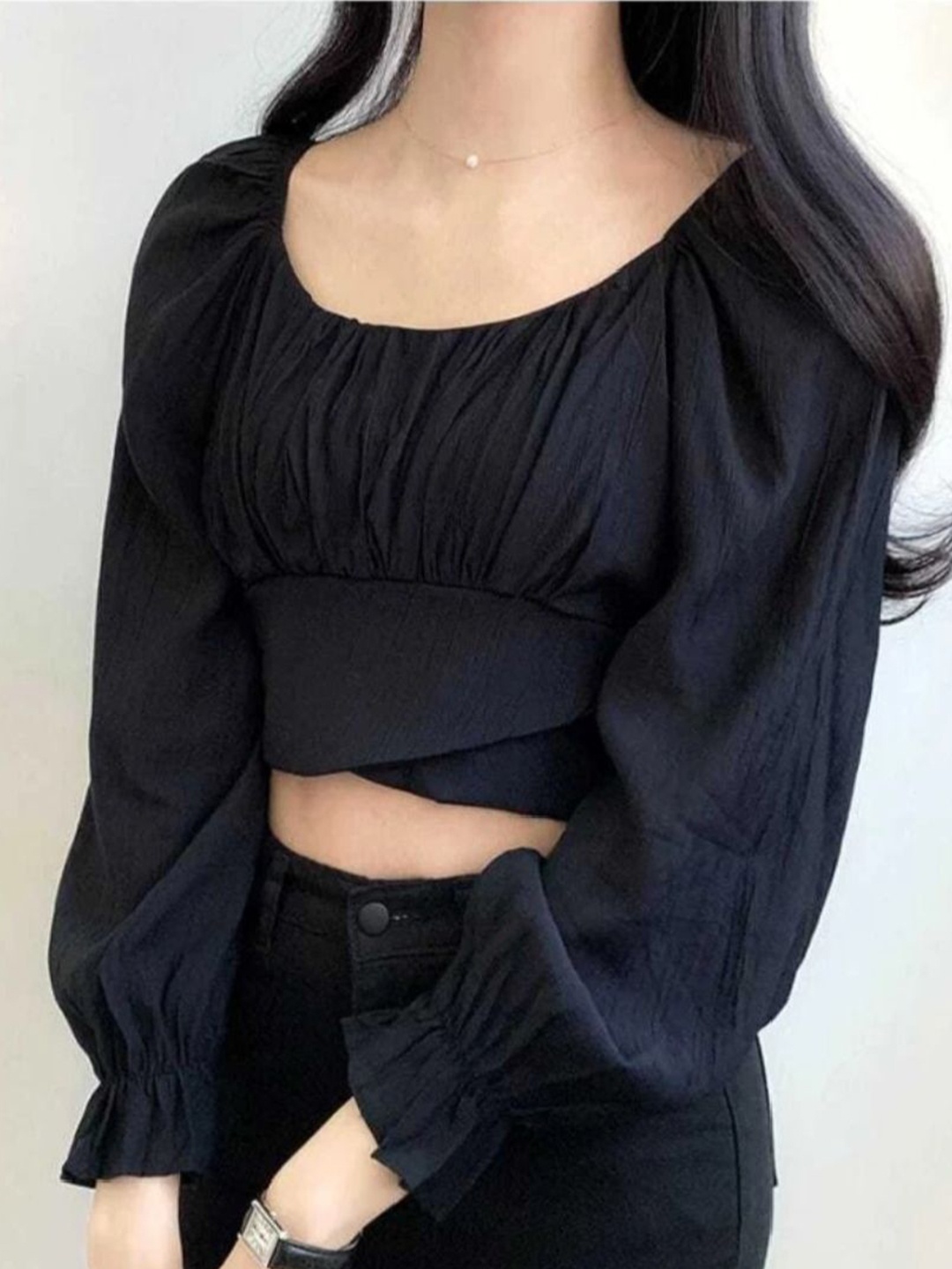 

NiloBerry Puff Sleeve Crop Top, Black