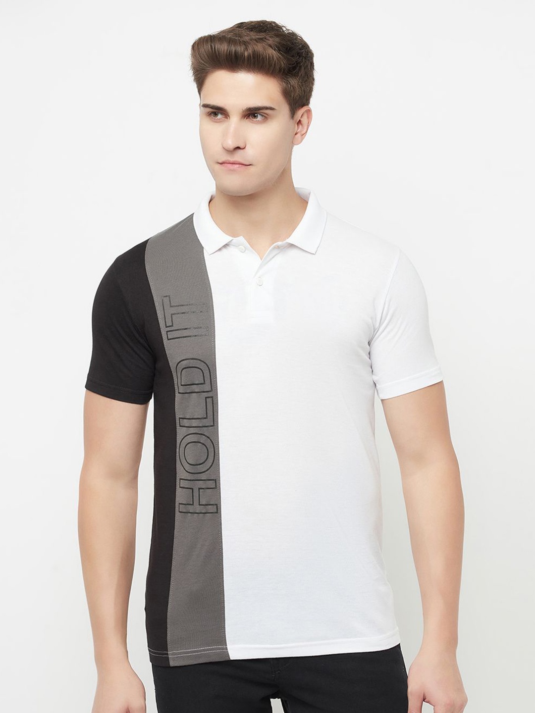 

TAZO Men Typography Colourblocked Polo Collar Applique T-shirt, Multi