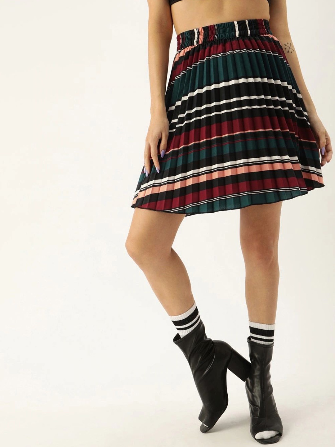 

Moda Rapido Striped Pleated Flared Skirt, Green