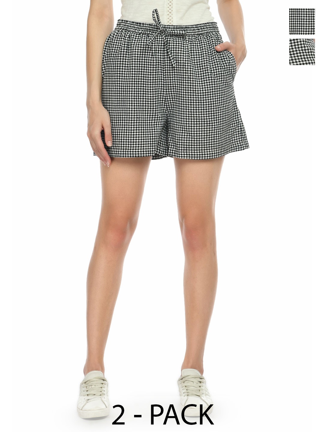 

Klart Women Checked High-Rise Technology Shorts, Black