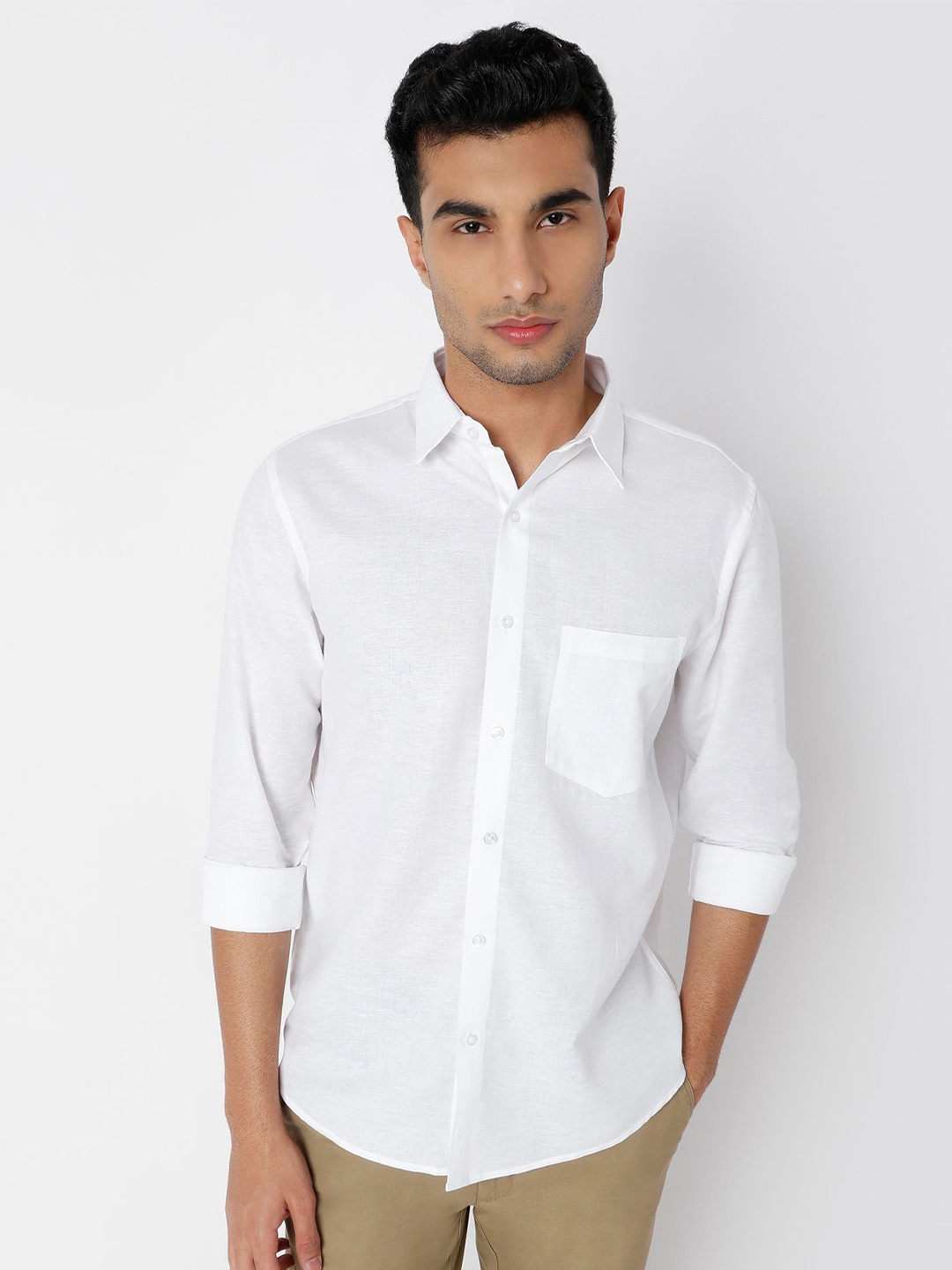 

MARK & ALBERT Men Linen Casual Shirt, White