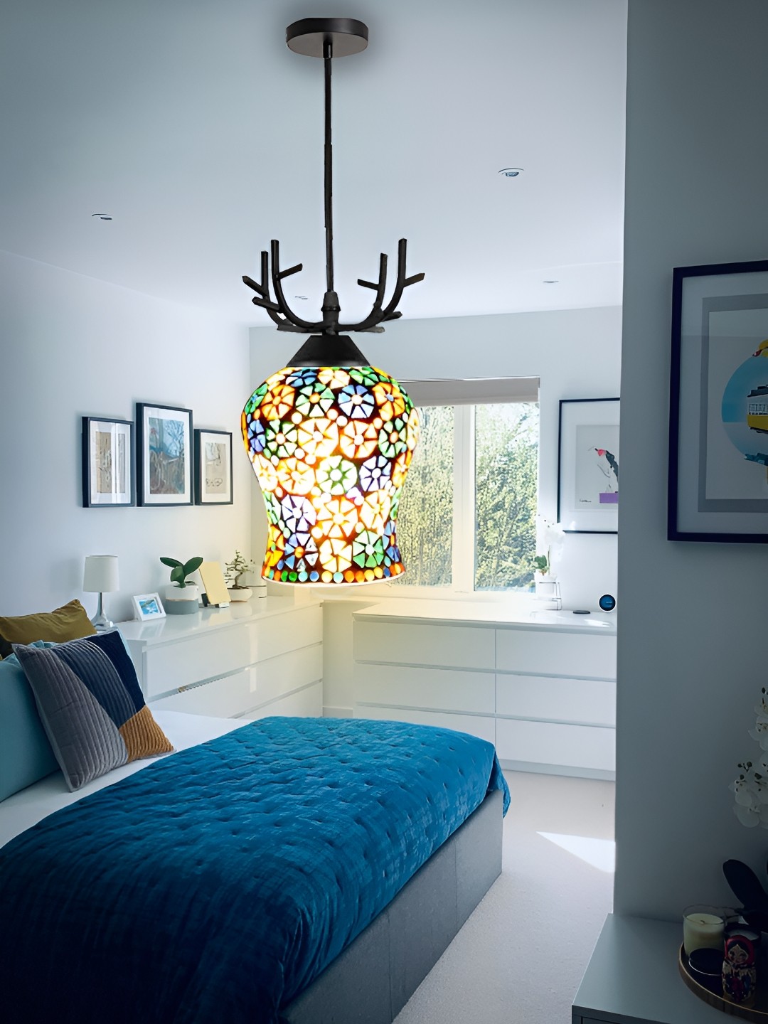 

GAUVIK Blue & Yellow Printed Glass Ceiling Lamp