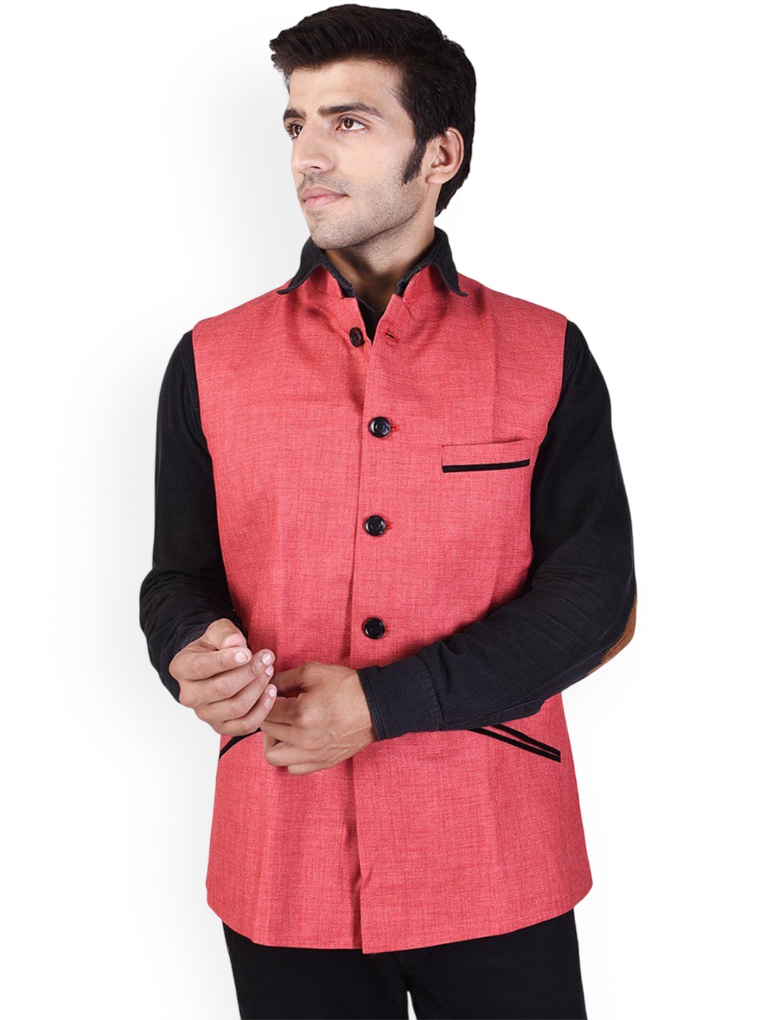 

VEERA PARIDHAAN Chinese Collar Nehru Jacket, Pink