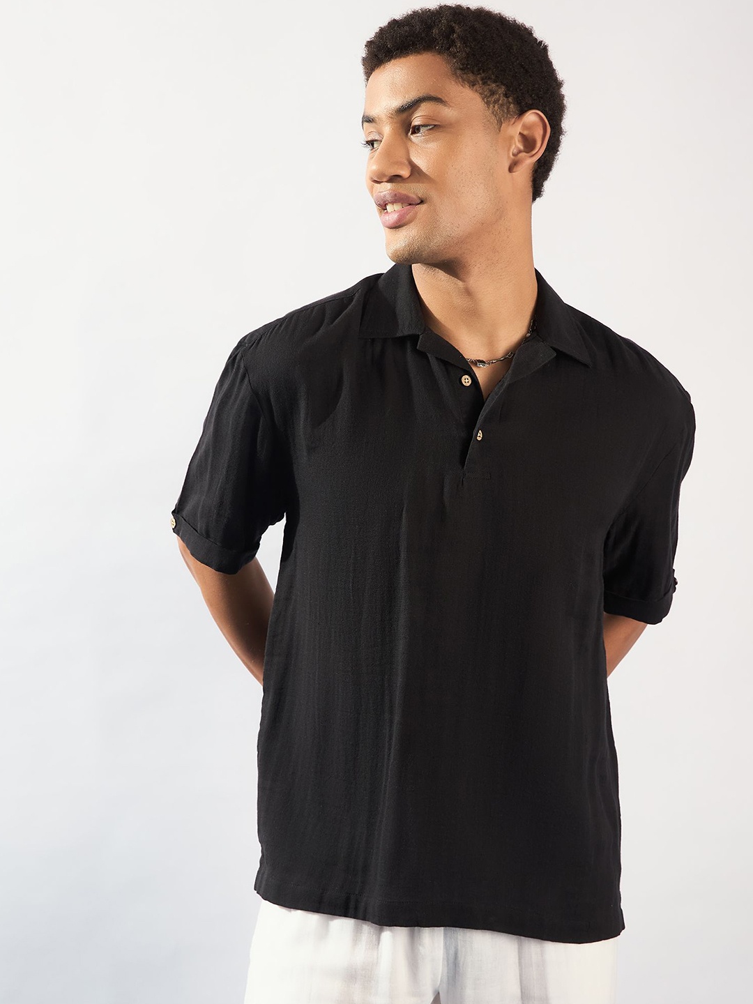 

DENNISON Muslin Double Gauge Oversized Cotton Shirt, Black