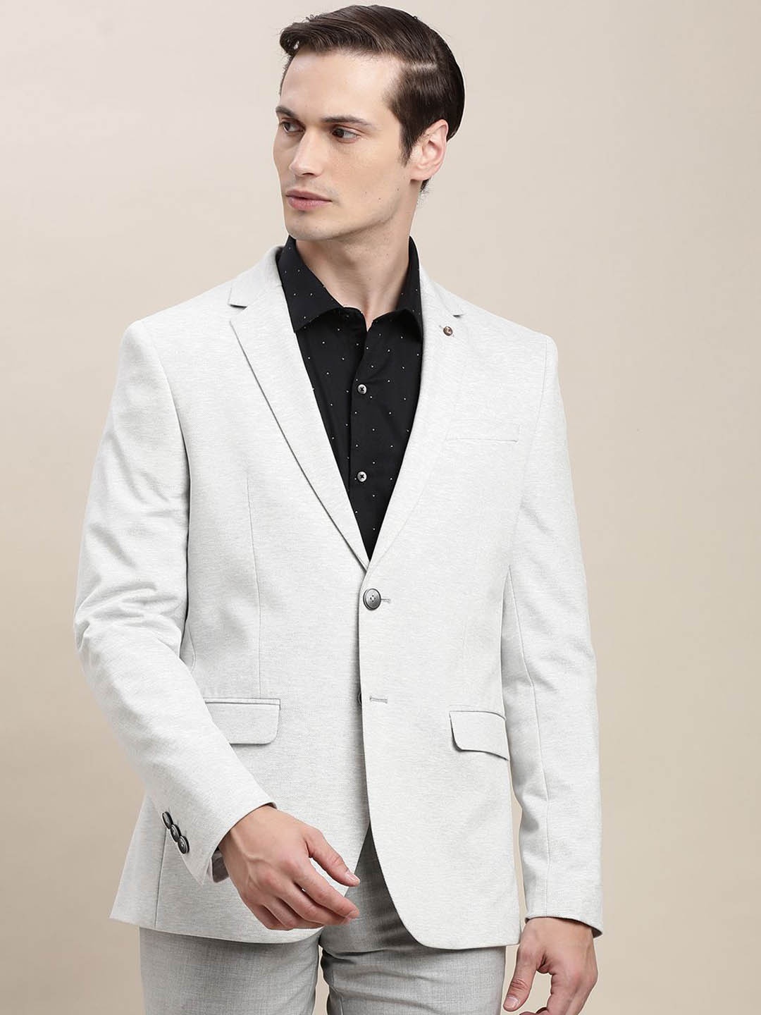 

Turtle Notched Lapel Single Breasted Blazer, Grey melange