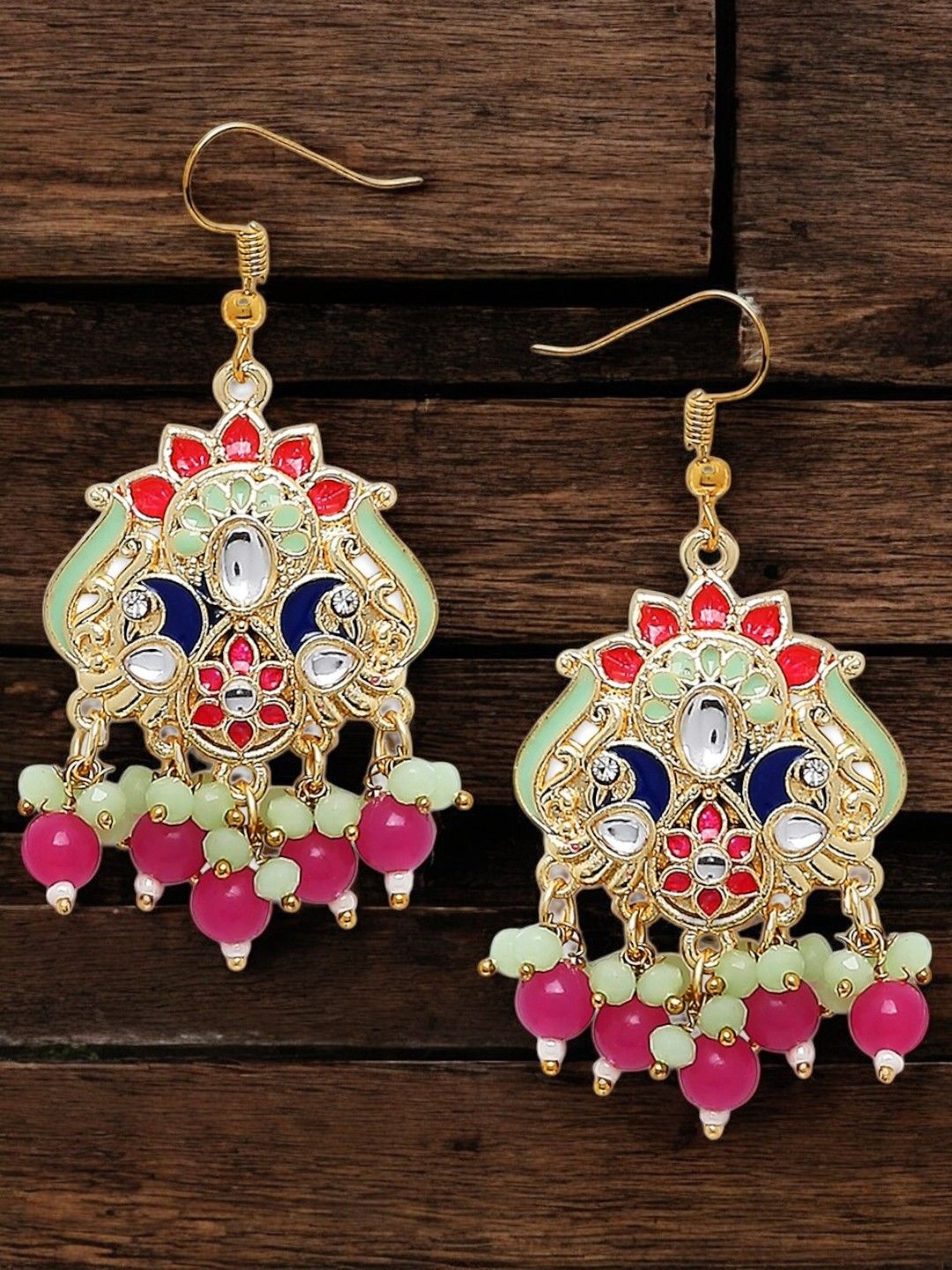 

OOMPH Peacock Shaped Drop Earrings, Pink