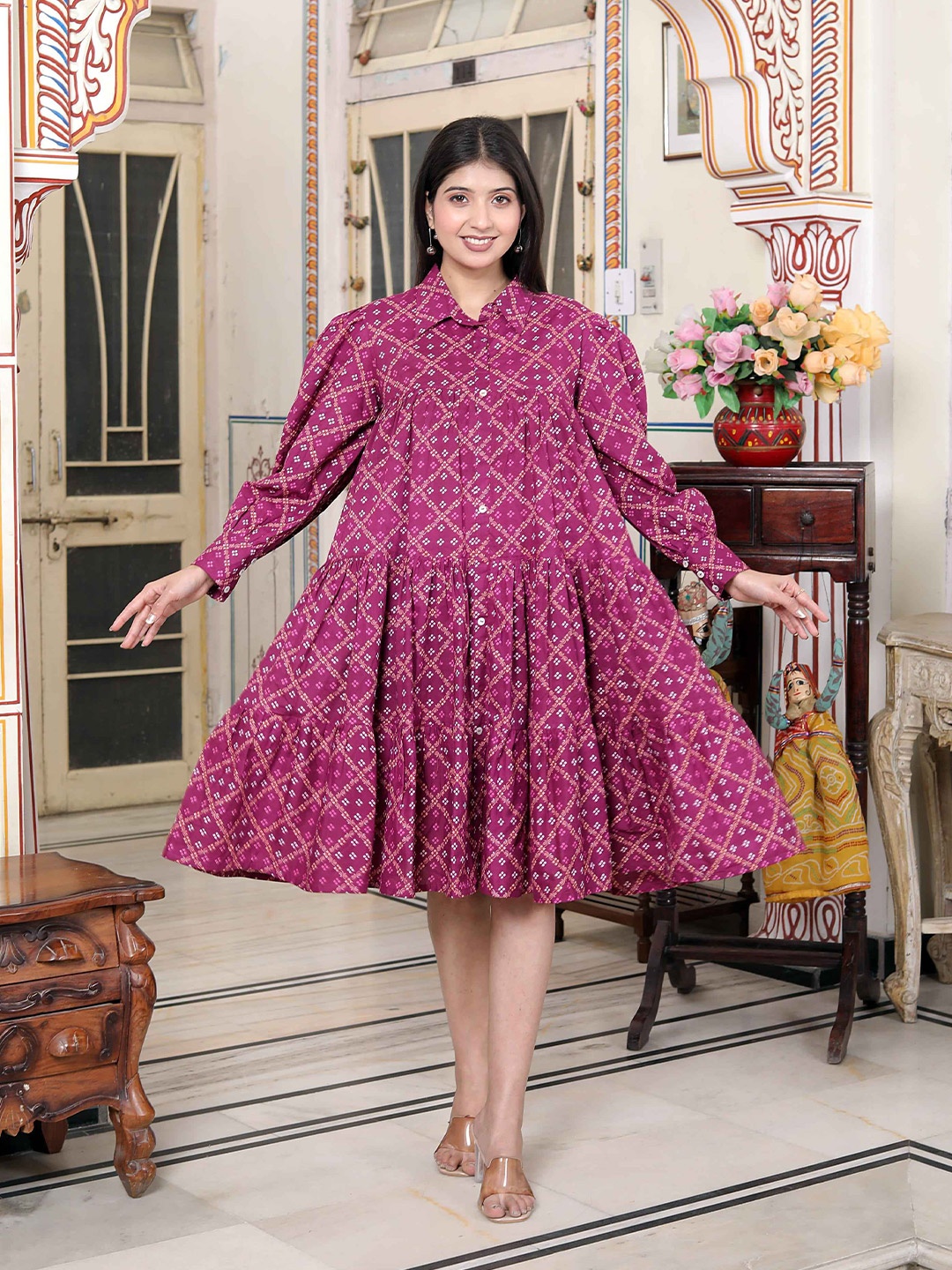 

Doriyaan Floral Print Fit & Flare Dress, Magenta