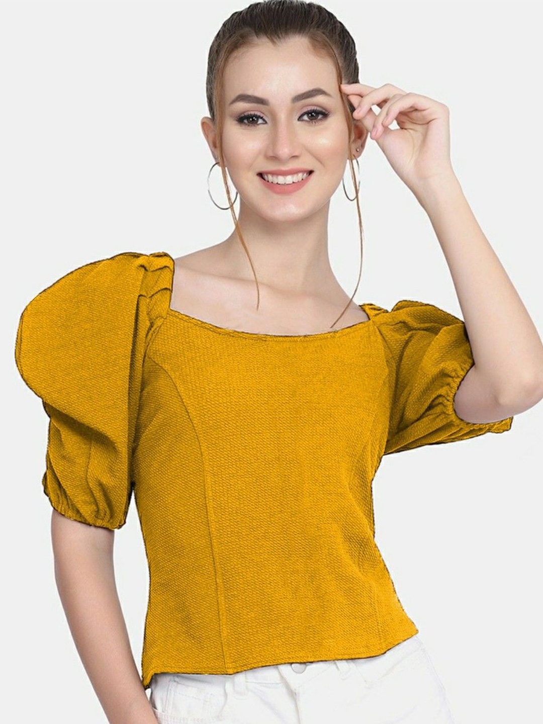 

NiloBerry Puff Sleeve Crop Top, Mustard