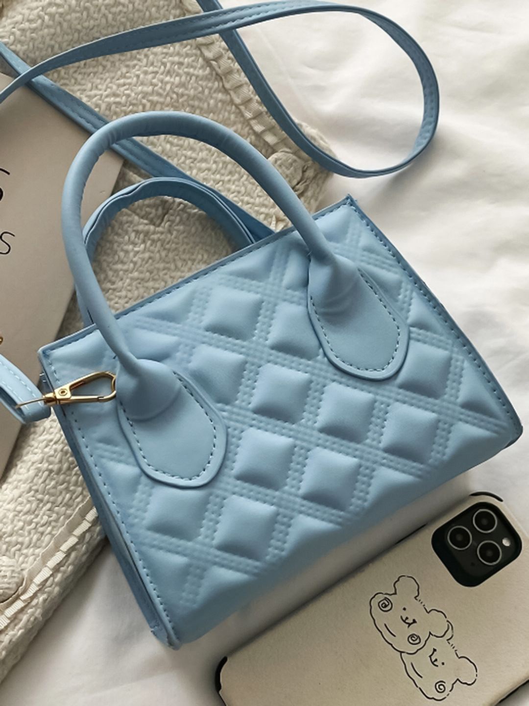 

HAUTE SAUCE by Campus Sutra PU Structured Handheld Bag with Quilted, Blue