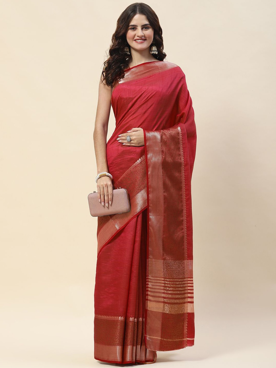 

Meena Bazaar Zari Art Silk Saree, Red
