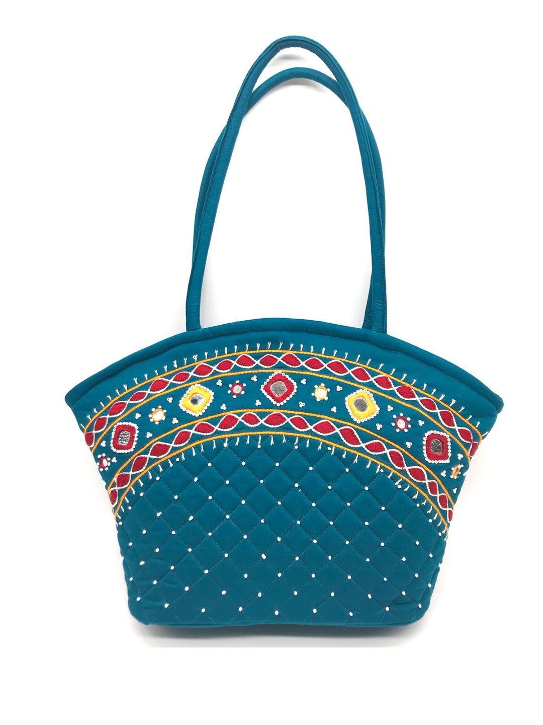 

SriShopify Handicrafts Ethnic Motifs Embellished Swagger Hobo Bag, Turquoise blue