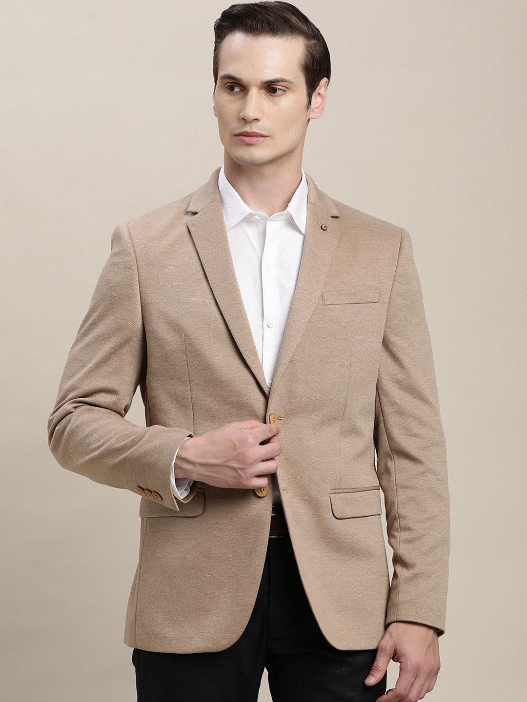 

Turtle Notched Lapel Single Breasted Blazer, Brown