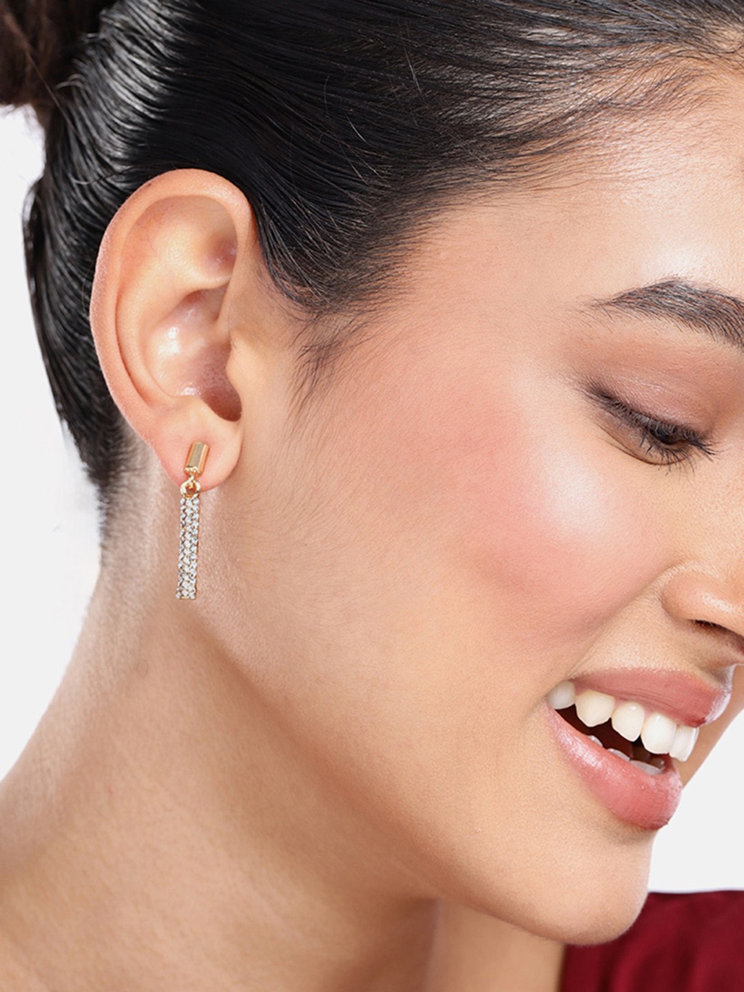 

DressBerry Stone Studded Contemporary Drop Earrings, Gold