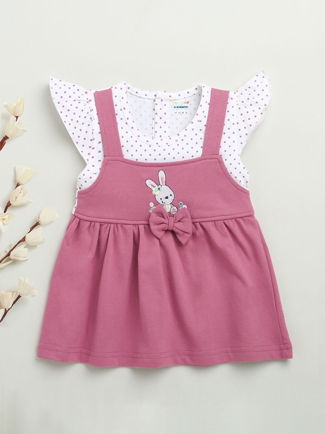 

BUMZEE Polka Dot Print Flutter Sleeve Pinafore Dress, Mauve