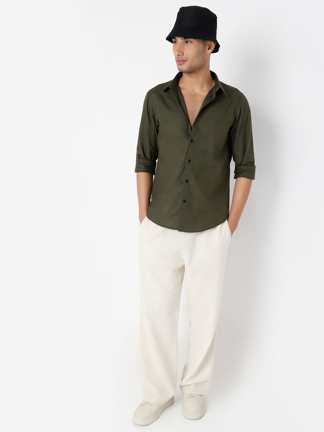 

MARK & ALBERT Men Linen Casual Shirt, Green