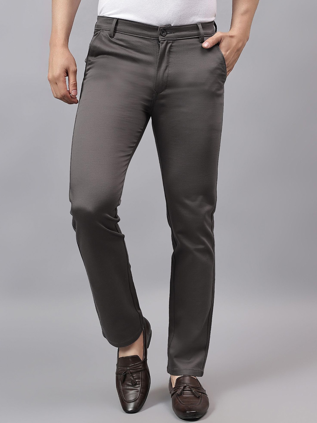 

AAAI Enterprises Men Relaxed Straight Leg Slim Fit High-Rise Chinos Trousers, Grey