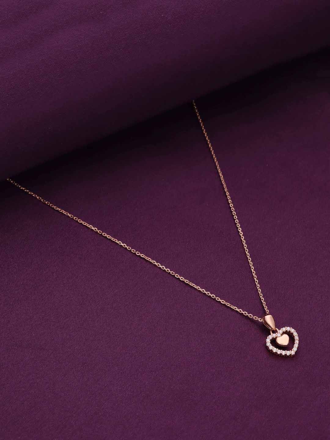 

KAI JEWEL Rose Gold-Plated Heart Shaped Stone-Studded Pendants With Chains