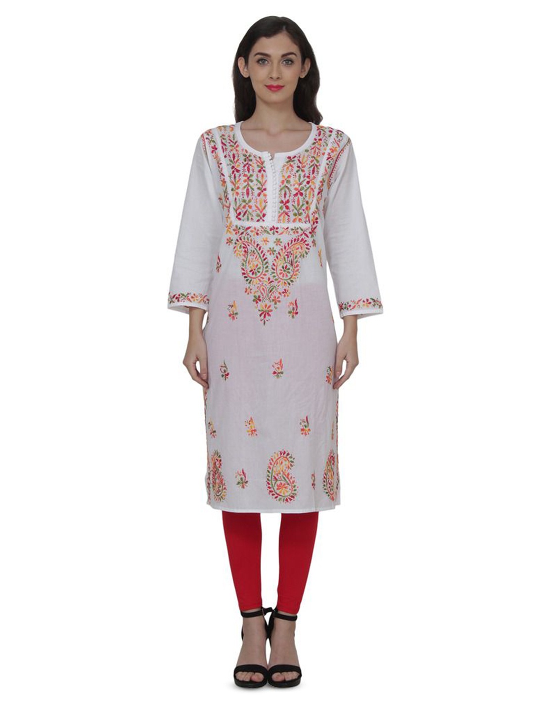 

NAZAQAT ETHNIC INDIA Ethnic Motifs Embroidered Chikankari Kurta, White