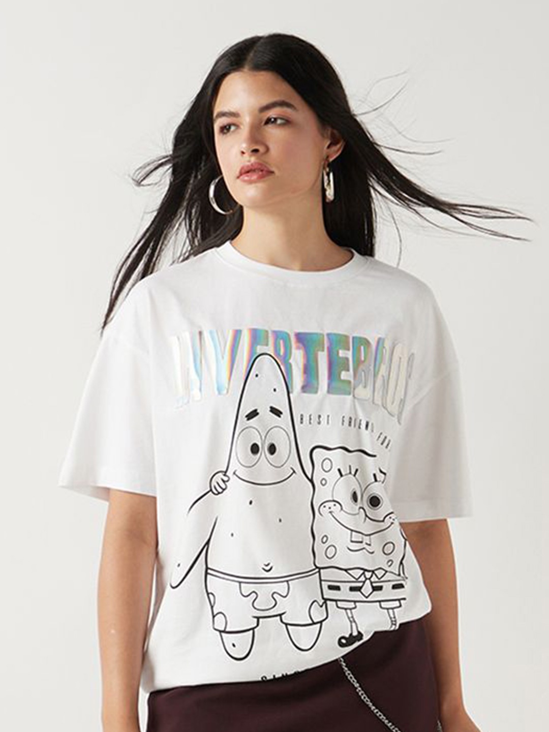 

Bewakoof Women Spongebob Printed T-shirt, White