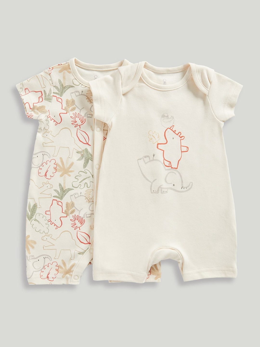 

mothercare Infant Boys Pack Of 2 Printed Pure Cotton Rompers, Cream