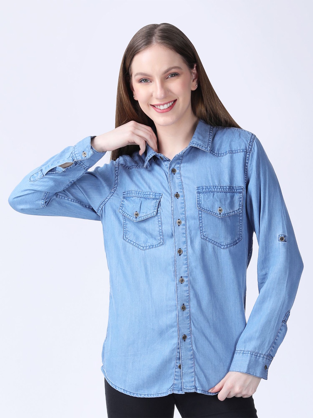 

SZN Women Comfort Opaque Casual Shirt, Blue