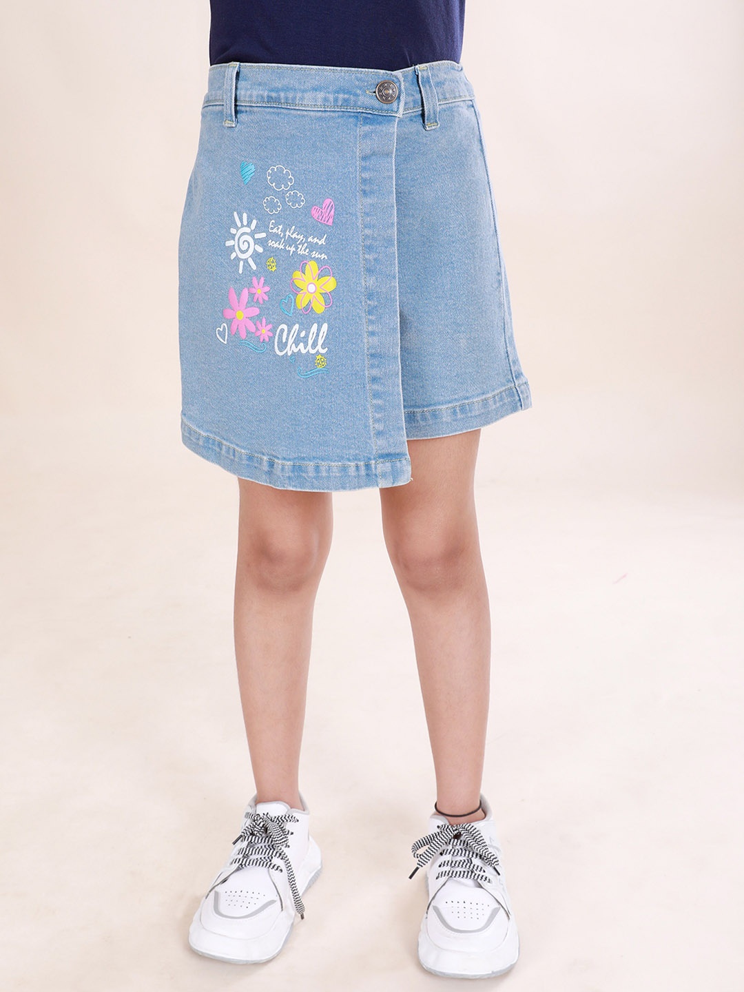 

KiddoPanti Girls Printed Denim Skorts, Blue