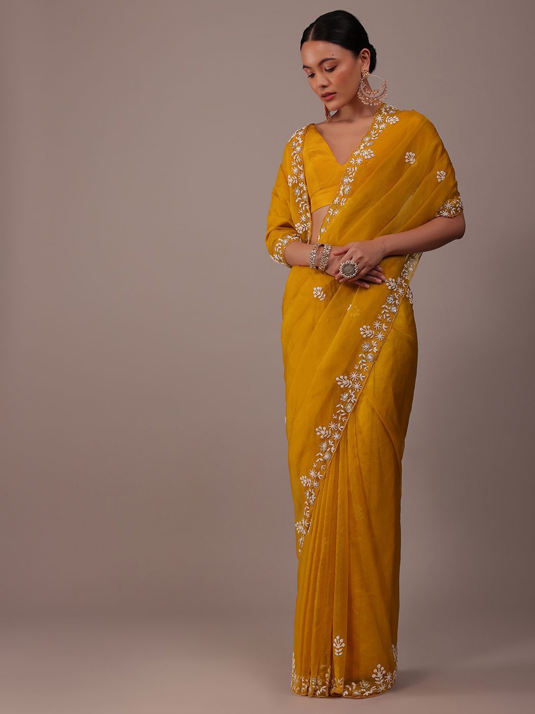 

KALKI Fashion Floral Organza Ready To Wear Saree, Yellow
