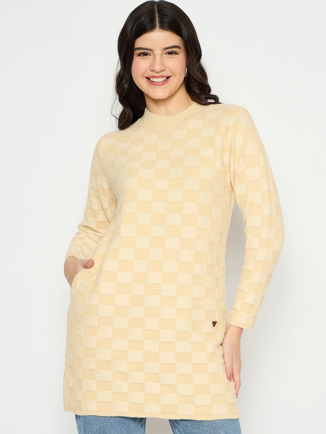 

Duke Women Checked Pullover, Beige