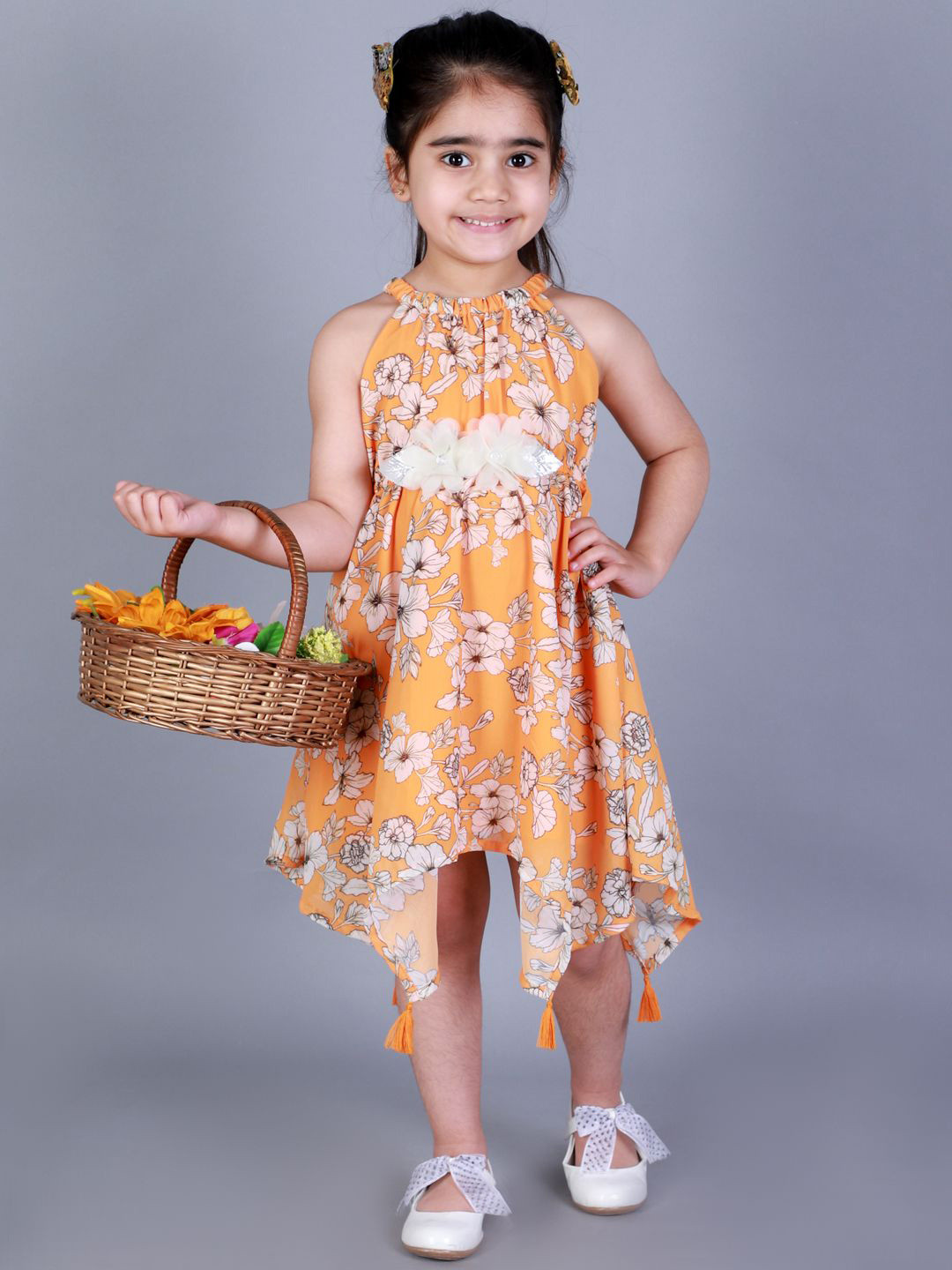 

LIL DRAMA Floral Print A-Line Dress, Mustard