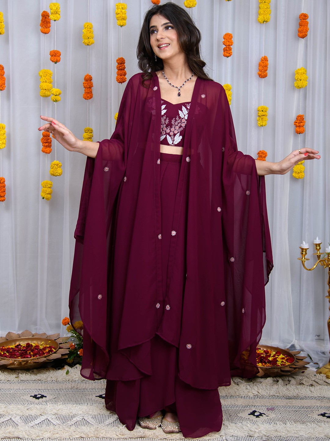

Label Shaurya Sanadhya Cape And Drape Maxi Skirt, Purple